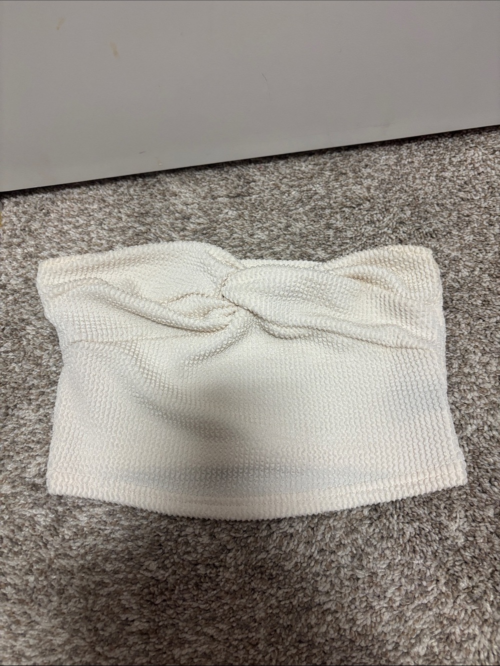 Cream Textured Twist-Front Tube Top